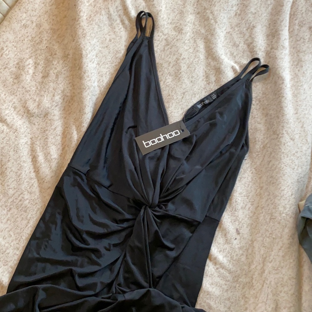 BOOHOO black slip dress with front knot!